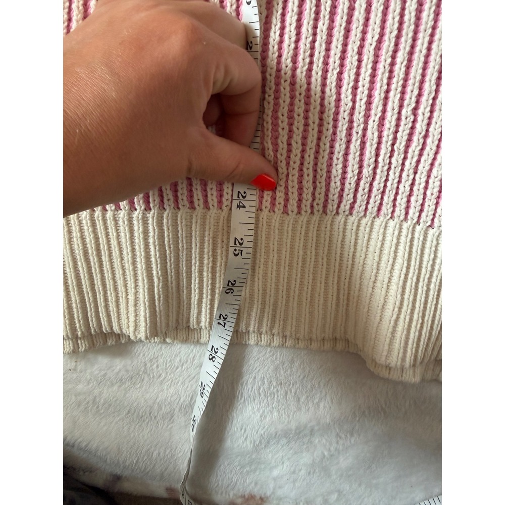 Aerie Beyond Chenille Sweater Womens Medium Pink Cream Striped Ribbed Oversized - Picture 6 of 6